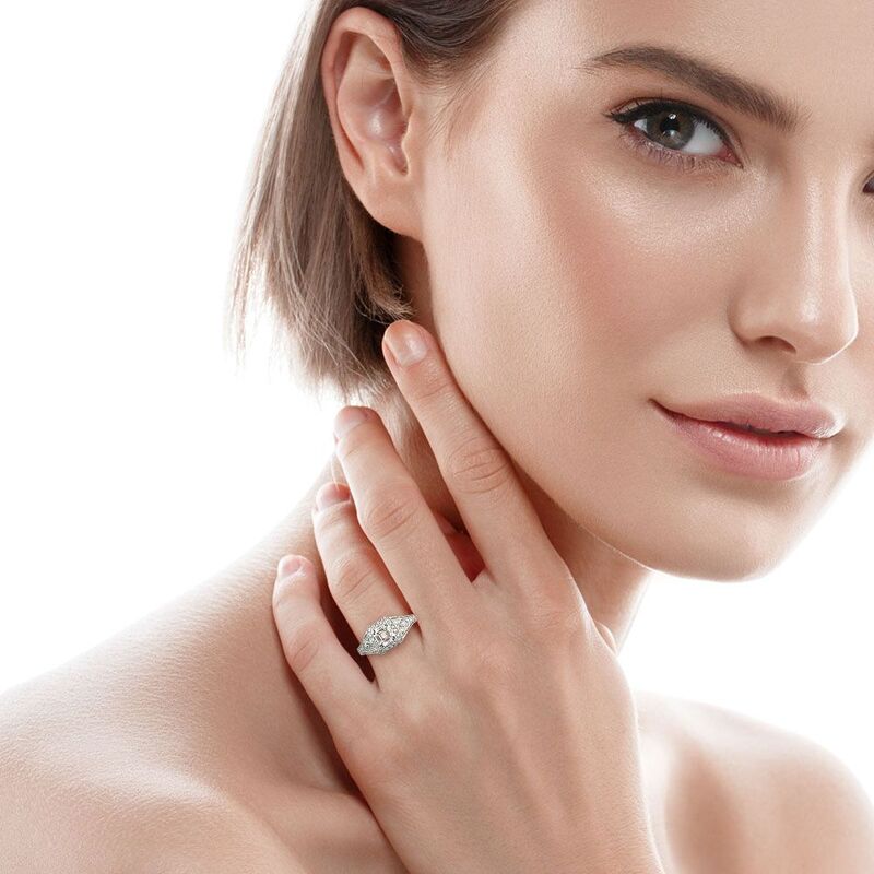 Art Deco Asscher Cut Diamond Engagement Ring with Halo & Pink Baguette –  Concierge Diamonds
