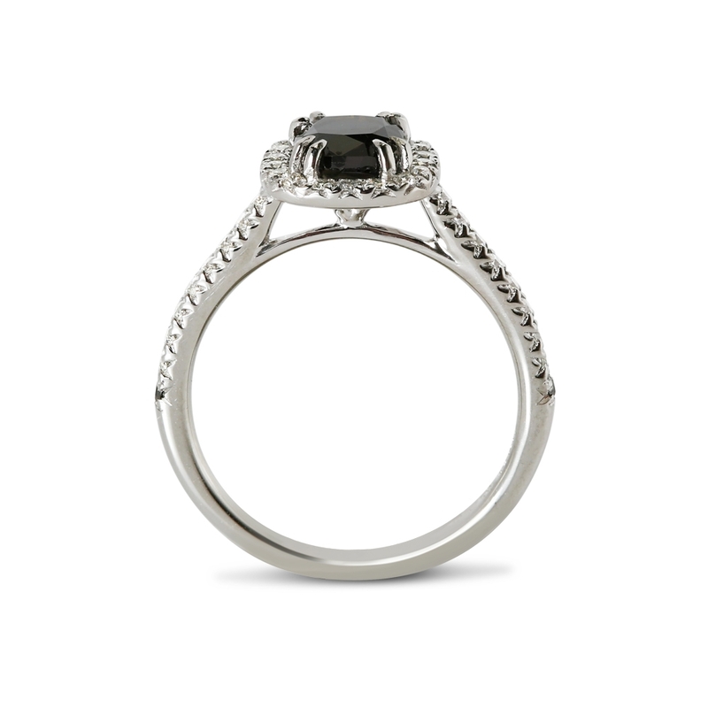 Black Lab Grown Diamond Cushion Cut Halo Engagement Ring