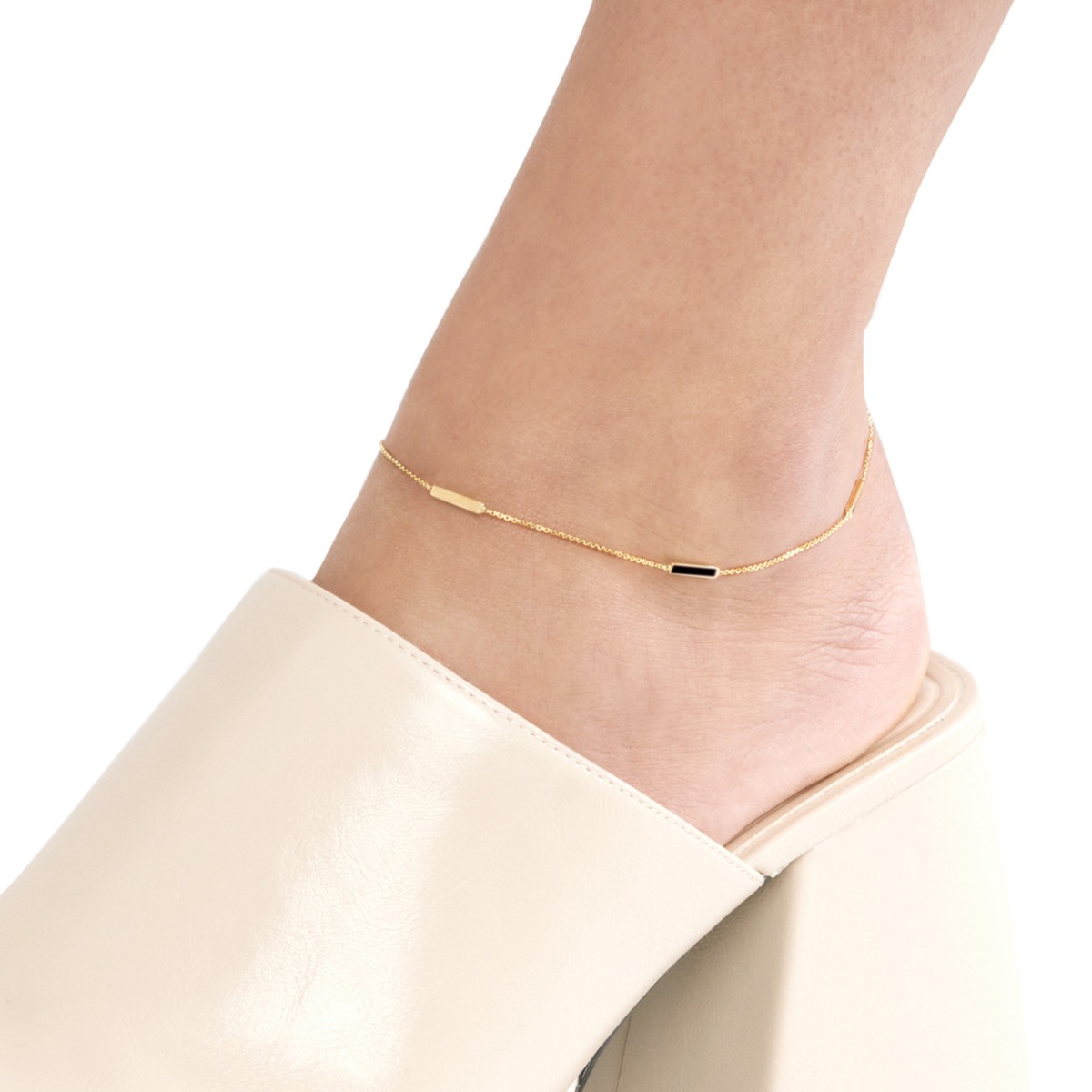 Black Enamel Alternating Gold Bar Anklet