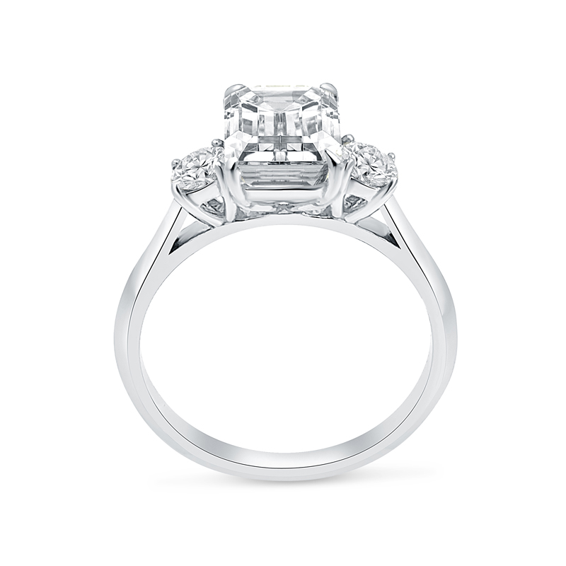 Emerald Cut and Round Trilogy Diamond Engagement Ring