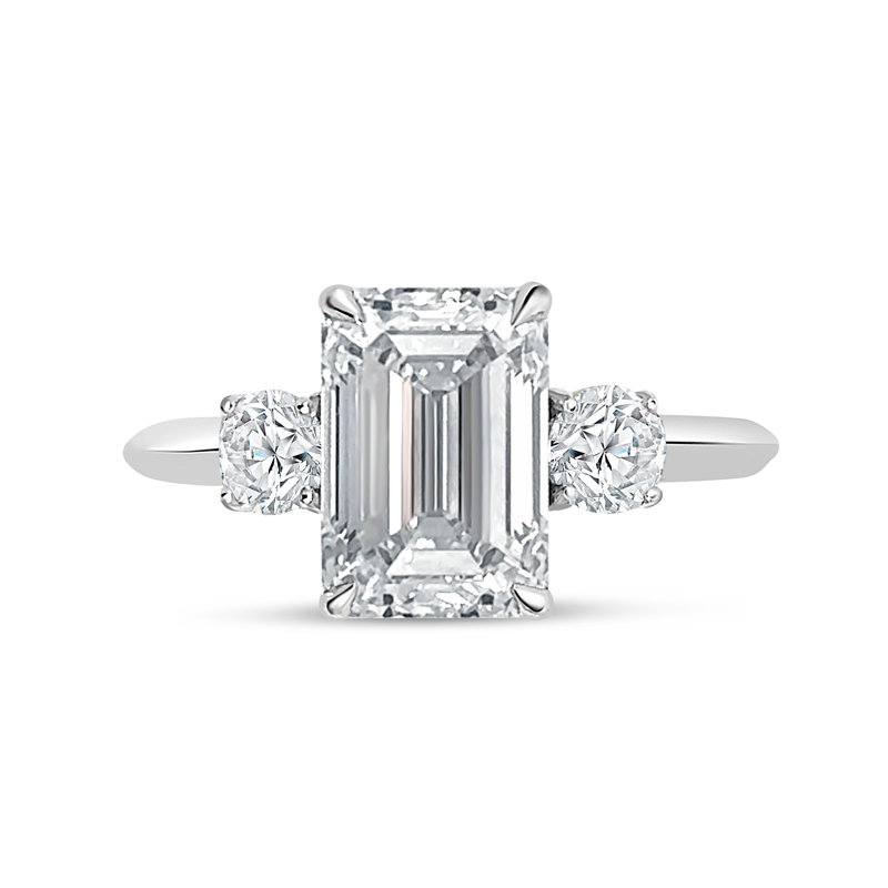 Emerald Cut and Round Trilogy Diamond Engagement Ring