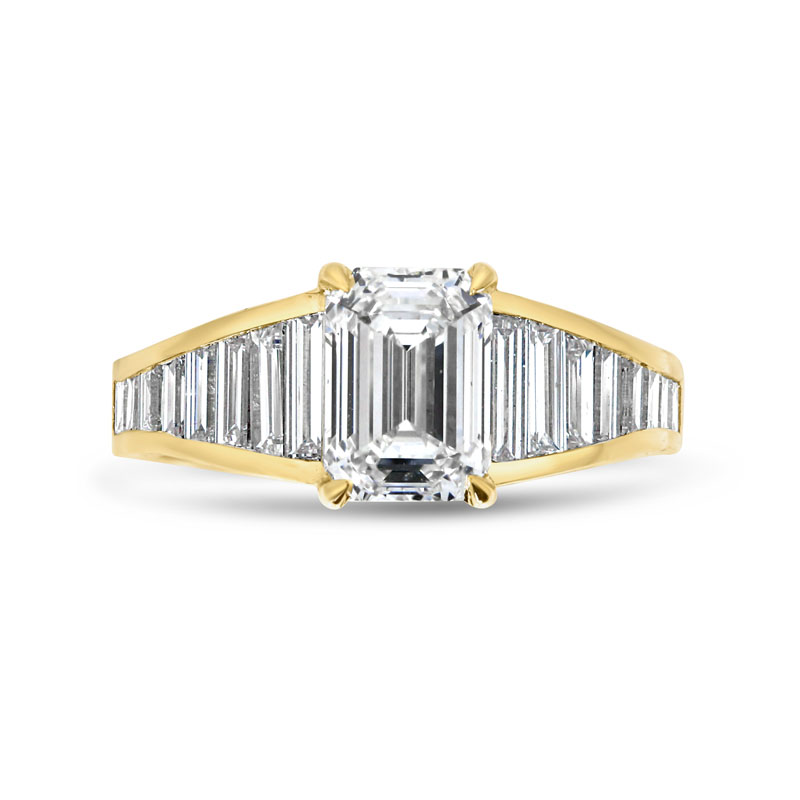 Horizontal Baguette Diamond Ring Yellow Gold - J. LUU