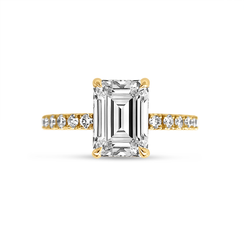 Emerald Cut Micro Set Under Halo Diamond Engagement Ring