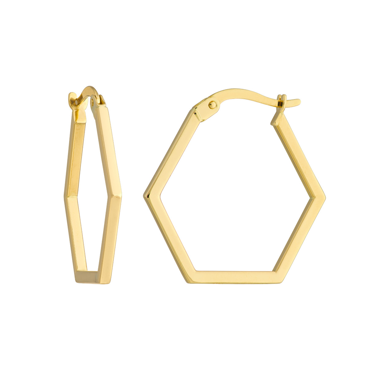 Hexagon Shape Gold Hoops Earrings