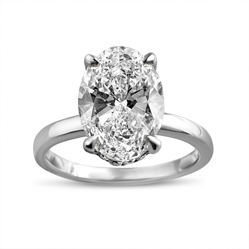 Oval Cut Lab Grown Diamond Solitaire Hidden Halo Engagement Ring