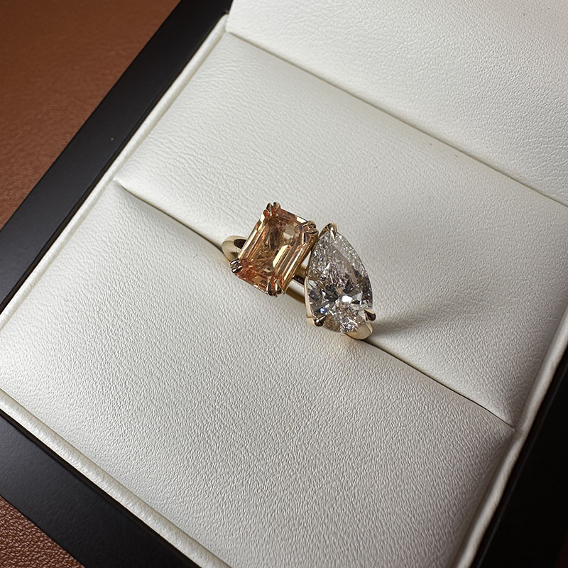 Toi et Moi Peach Sapphire and Diamond Ring