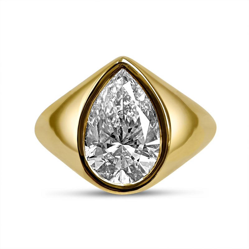 Bezel Pear Shape Signet Style Diamond Engagement Ring 