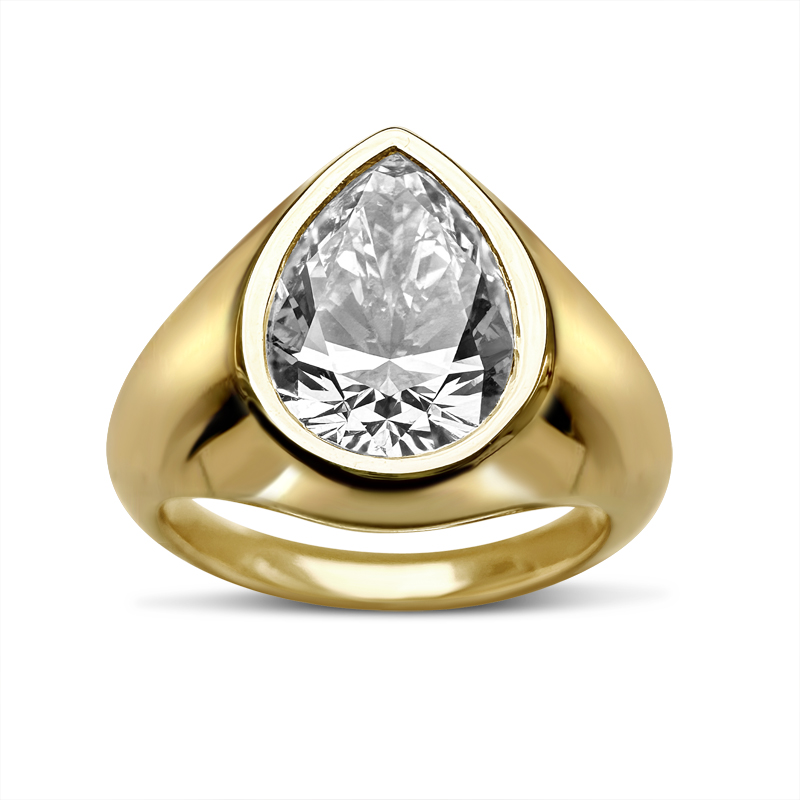 Bezel Pear Shape Signet Style Diamond Engagement Ring 