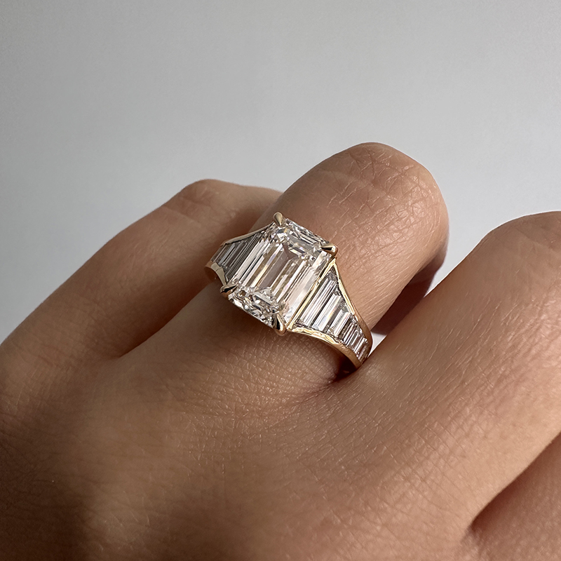 Angelina Jolie Emerald Cut Baguettes Set Lab Grown Diamond Engagement Ring