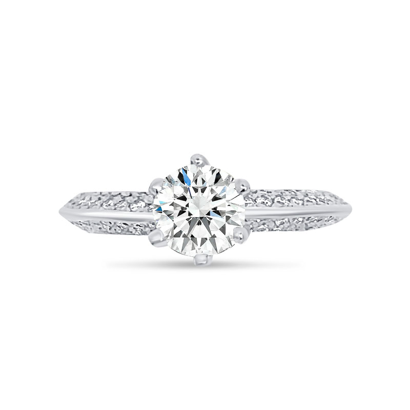 Knife Edge Bridge Pave Set Round Diamond Engagement Ring