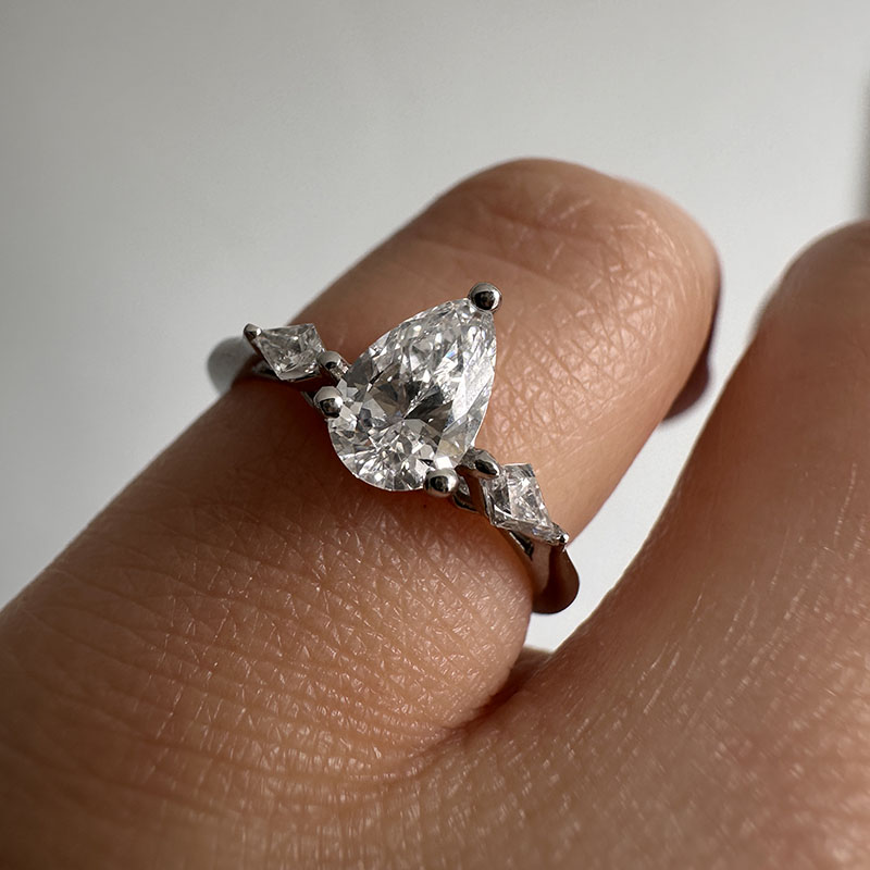 Pear and Kite Side Stones Diamond Engagement Ring