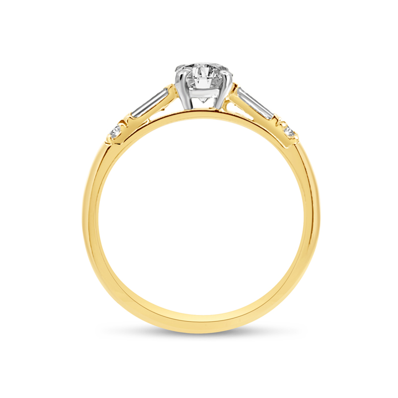 Round Shape and Tapered Baguettes Diamond Engagement Ring