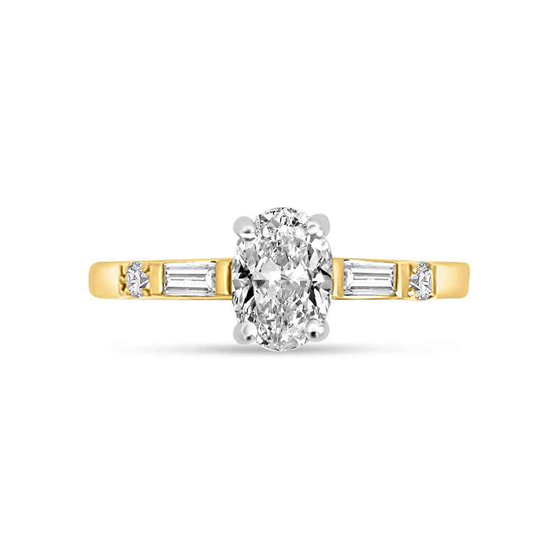 Round Shape and Tapered Baguettes Diamond Engagement Ring