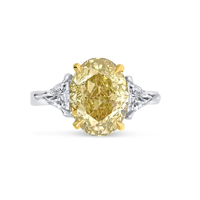 Yellow Oval Lab Grown Diamond Triangle Side Engagement Ring