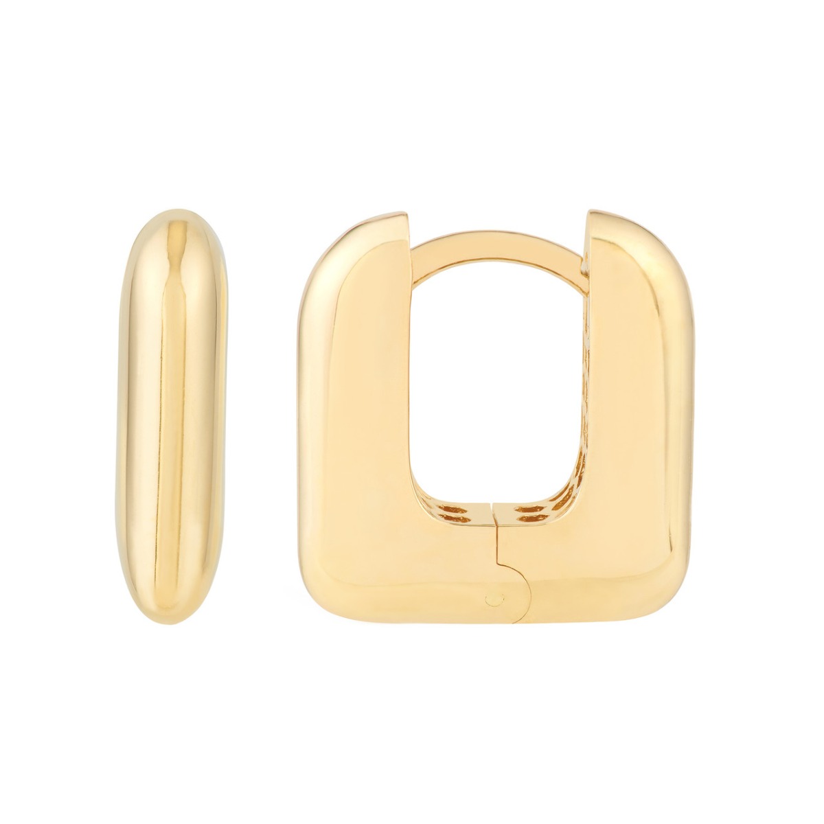 Rounded Square Gold Huggie Earrings