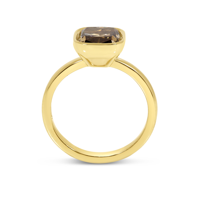 Lab Grown Yellow Brownish Cushion Diamond Engagement Ring