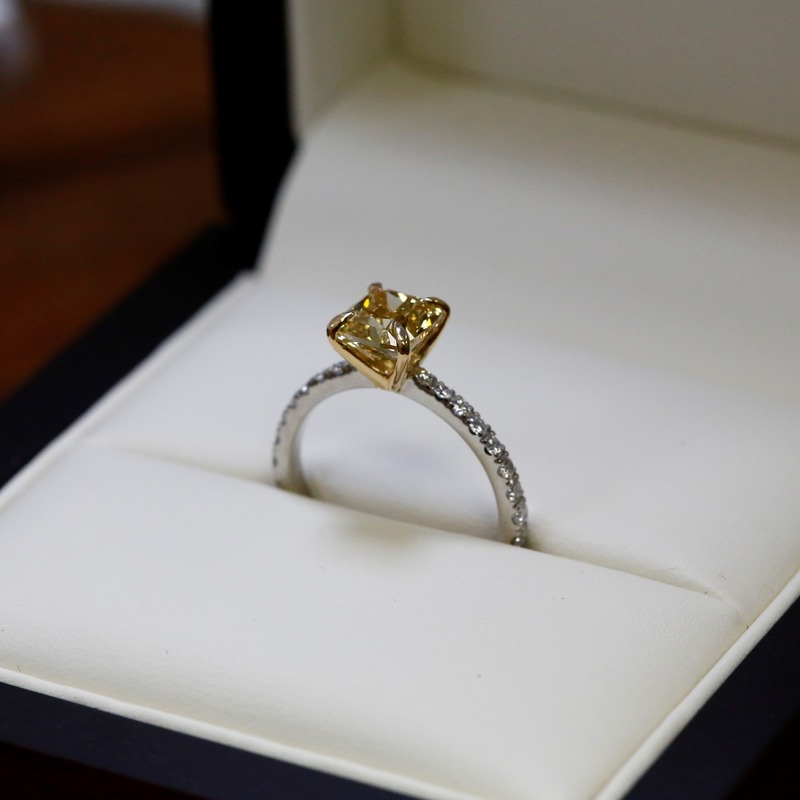 Lab Grown Yellow Diamond Cushion Micro Setting Engagement Ring