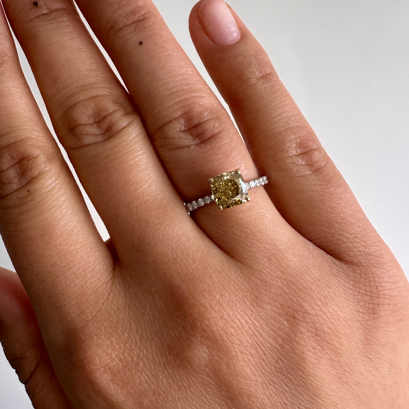 Lab Grown Yellow Diamond Cushion Micro Setting Engagement Ring