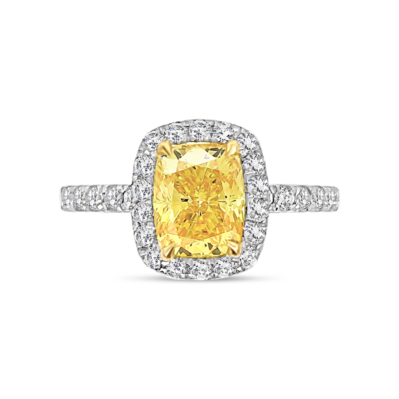 Yellow Elongated Cushion Halo Diamond Engagement Ring
