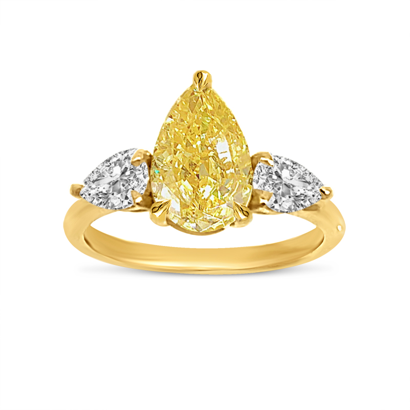 Lab-Grown Yellow Diamond Pear Trilogy Engagement Ring