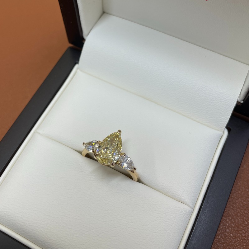 Lab-Grown Yellow Diamond Pear Trilogy Engagement Ring