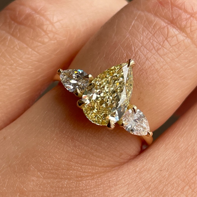 Lab-Grown Yellow Diamond Pear Trilogy Engagement Ring