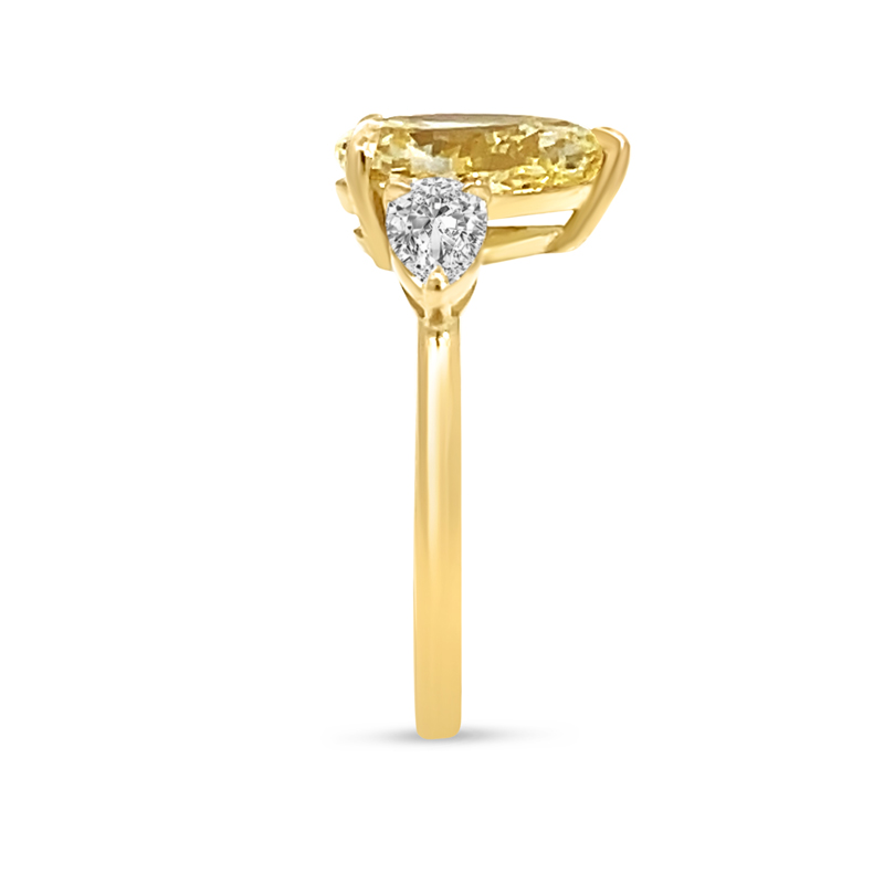 Lab-Grown Yellow Diamond Pear Trilogy Engagement Ring