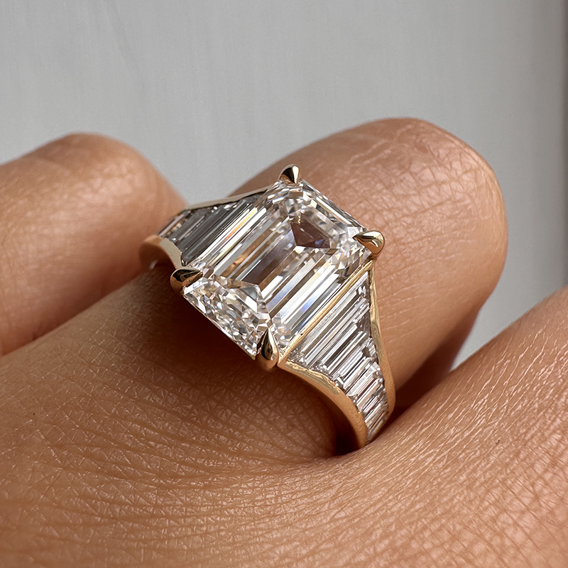 Angelina Jolie Emerald Cut Baguettes Set Diamond Engagement Ring